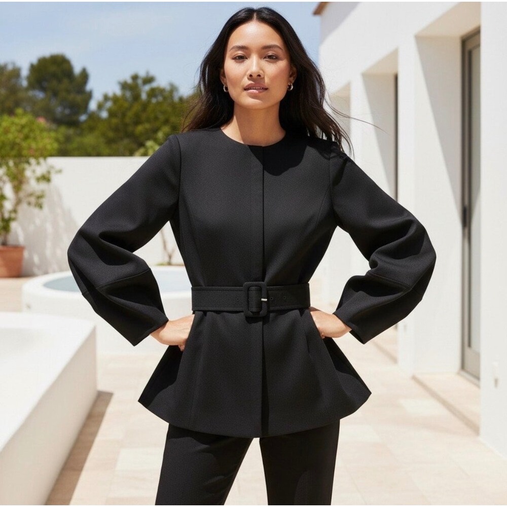 NEW Tuckernuck Black Long Sleeve Structured Rhoda Tunic Top Belted Capsule $228